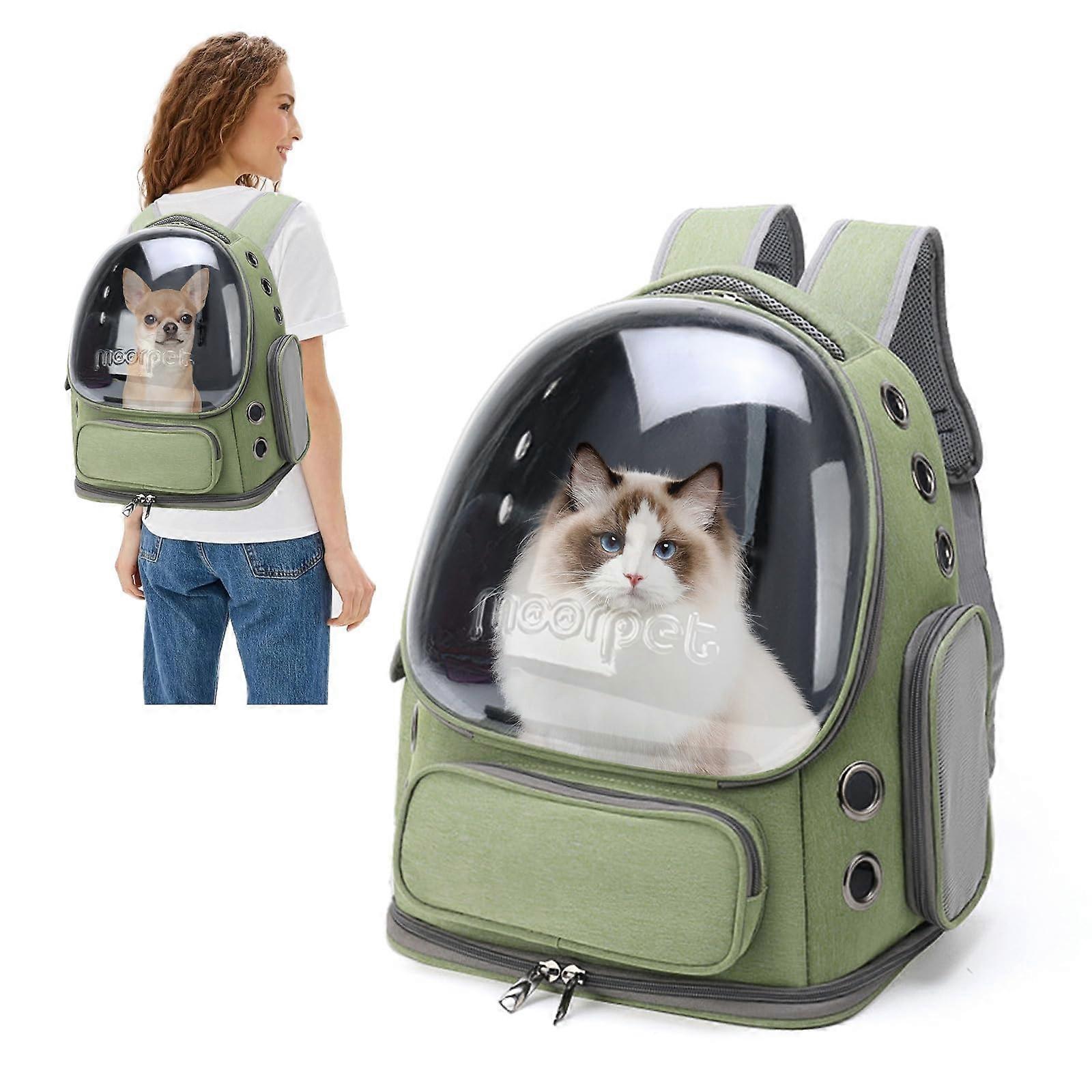 Pet Backpack Carrier Ventilated Dog And Cat Carrier With Removable Mat, Inner Safety Hook, Airline Approved, Army Green