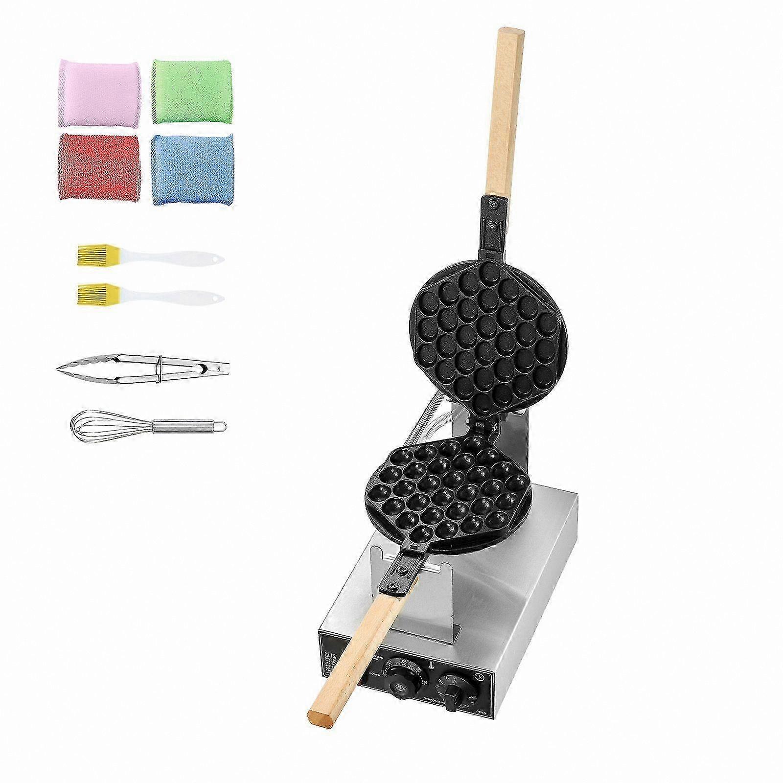 1400W Bubble Waffle Machine with 180° Rotation, Temperature & Timer Control, Wooden Handle for Café Snack Bars