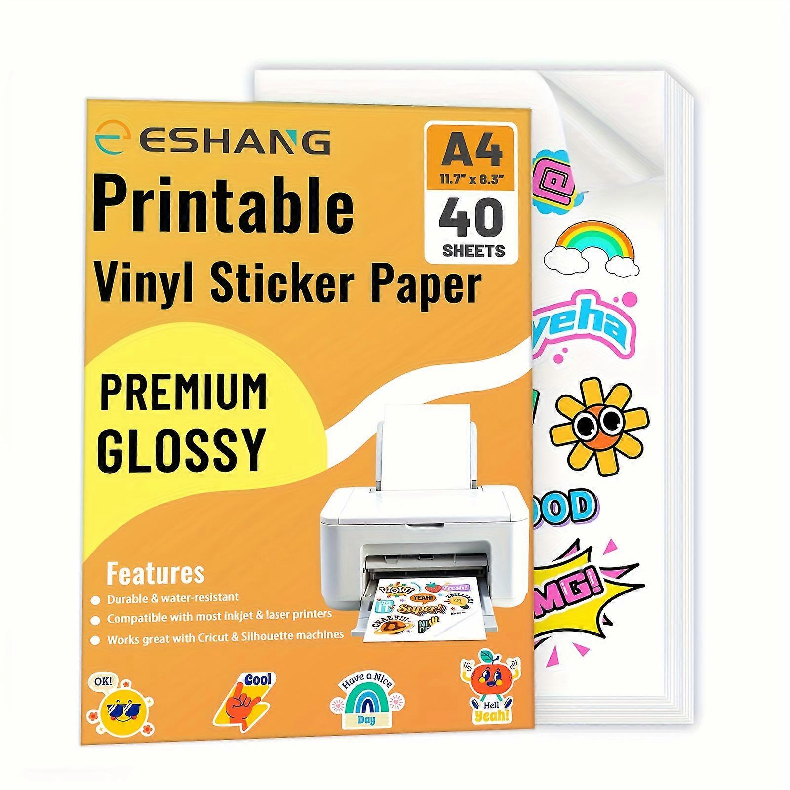 A4 40 Sheets Printable Vinyl Sticker Paper for Inkjet Printer Glossy White Waterproof Decal Paper Self-Adhesive Sheets 8.3"x11.7"- Dries Quickly