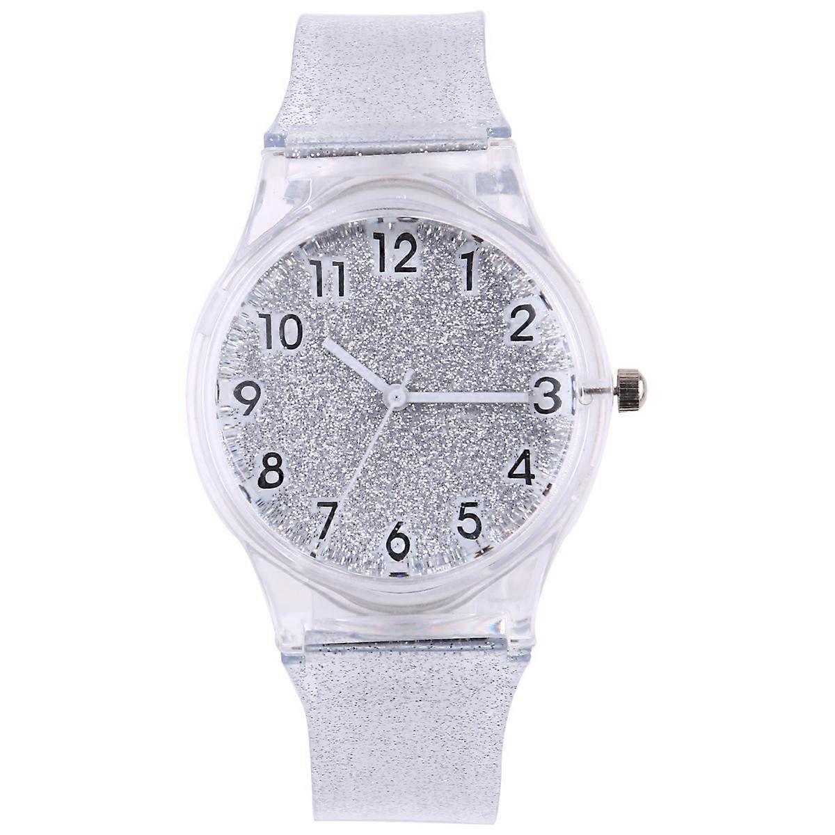 Silver Transparent Watch with Adjustable Glitter Silicone Band – Shiny, Safe Kids' Wristwatch Design for Boys