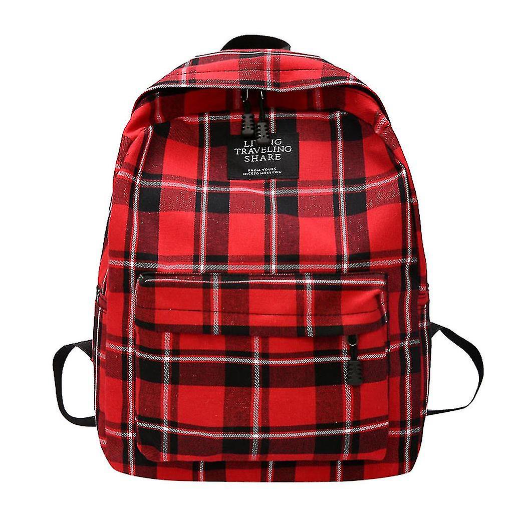 New Large-capacity Schoolbag Schoolgirl Plaid Canvas Bag Korean Version Red