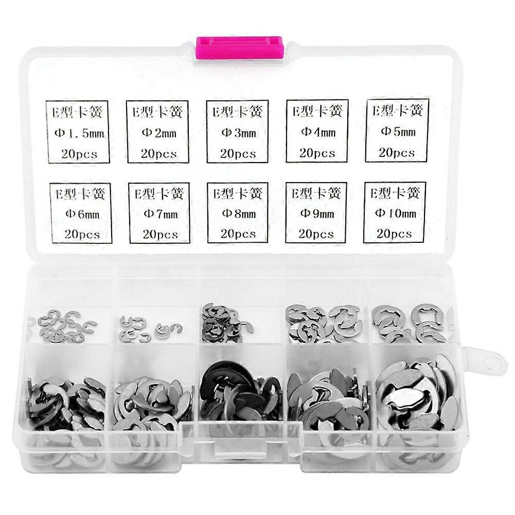 200pcs Stainless Steel E Clip  E Ring Retaining Ring Assortment M1.5 M10