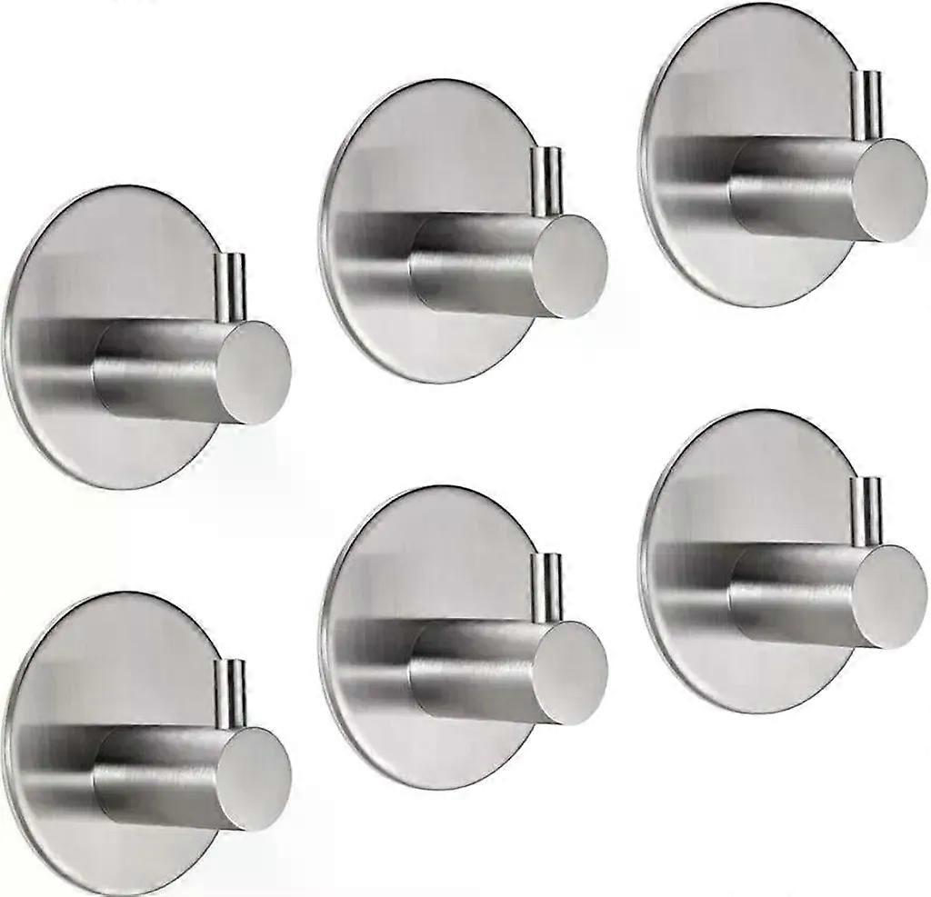 Pack of 6 self-adhesive towel hooks 8 kg load capacity, brushed stainless