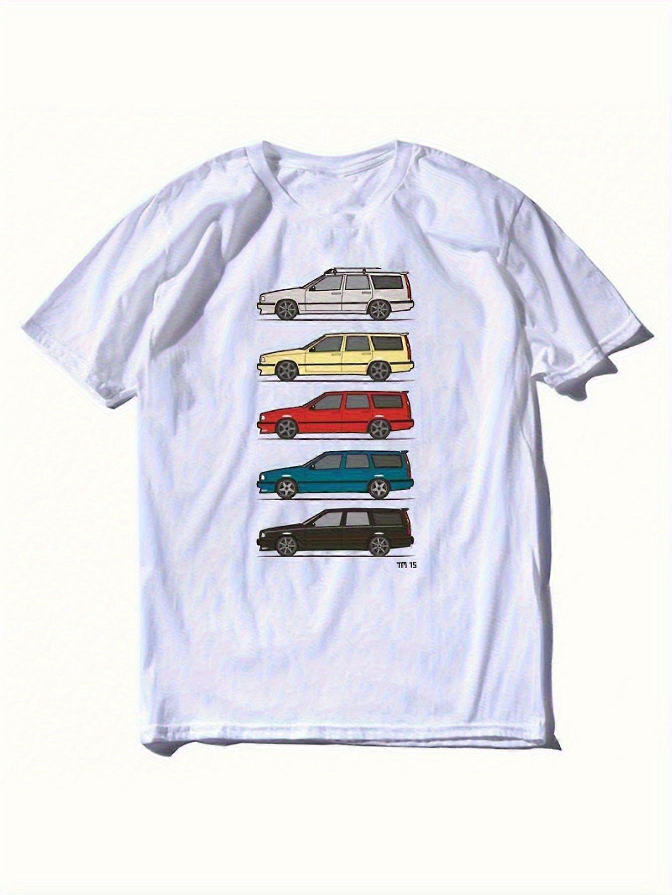 וולוו חולצת טריקו קז'ואל עם שרוולים קצרים לגברים - 850 V70 T5 Turbo Wagon הדפס גרפי, לבן צווארון עגול, ניתן לכביסה במכונה רגיל F-SSFHK255