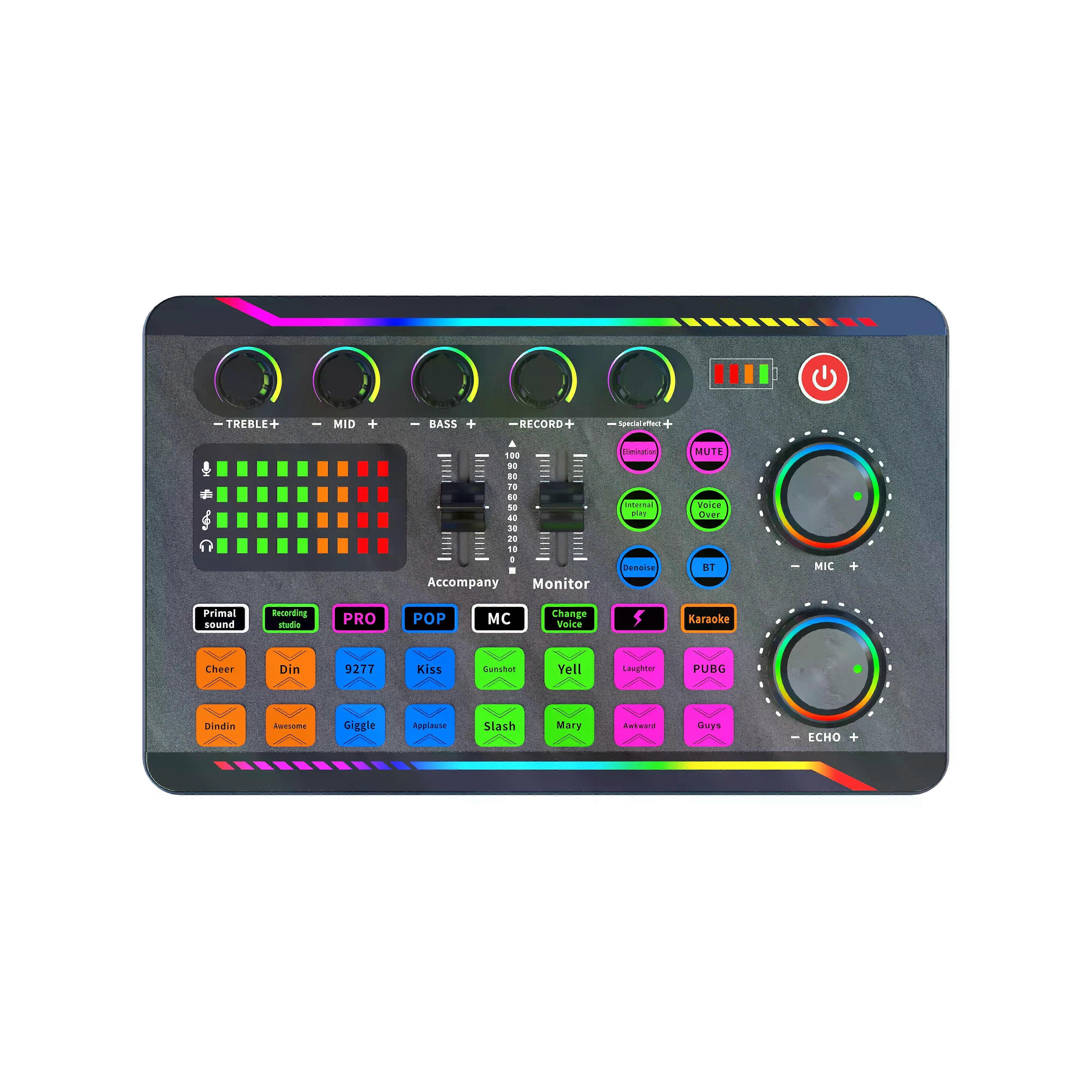 Gaming Audio Mixer Streaming Mixer with Audio Interface BT Sound Board Voice Changer Sound Card for PC Phone Live Streaming