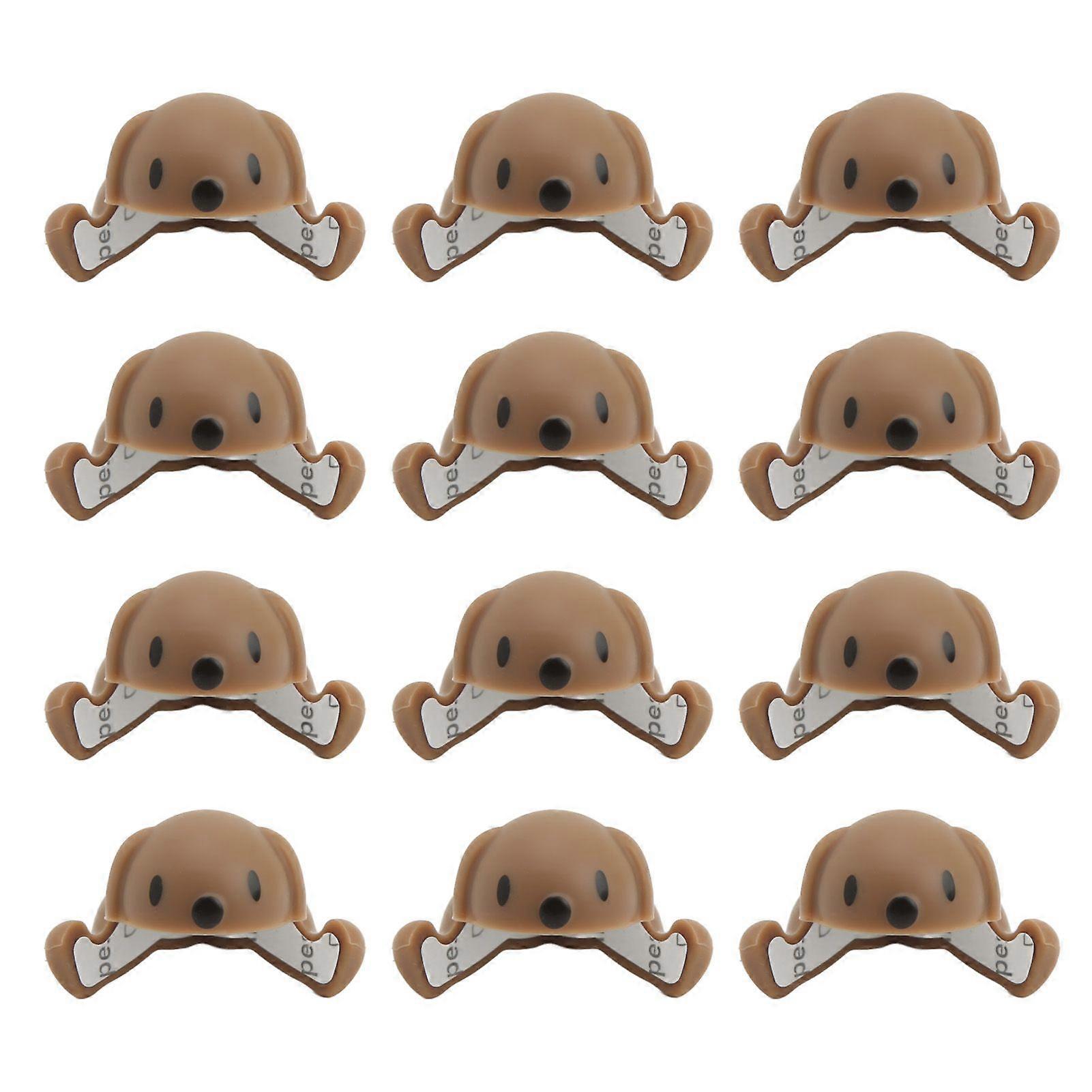 12Pcs Animal Baby Corner Guard Soft Flexible Silicone Self Adhesive Cute Animal Dog Table Corner Protector Brown