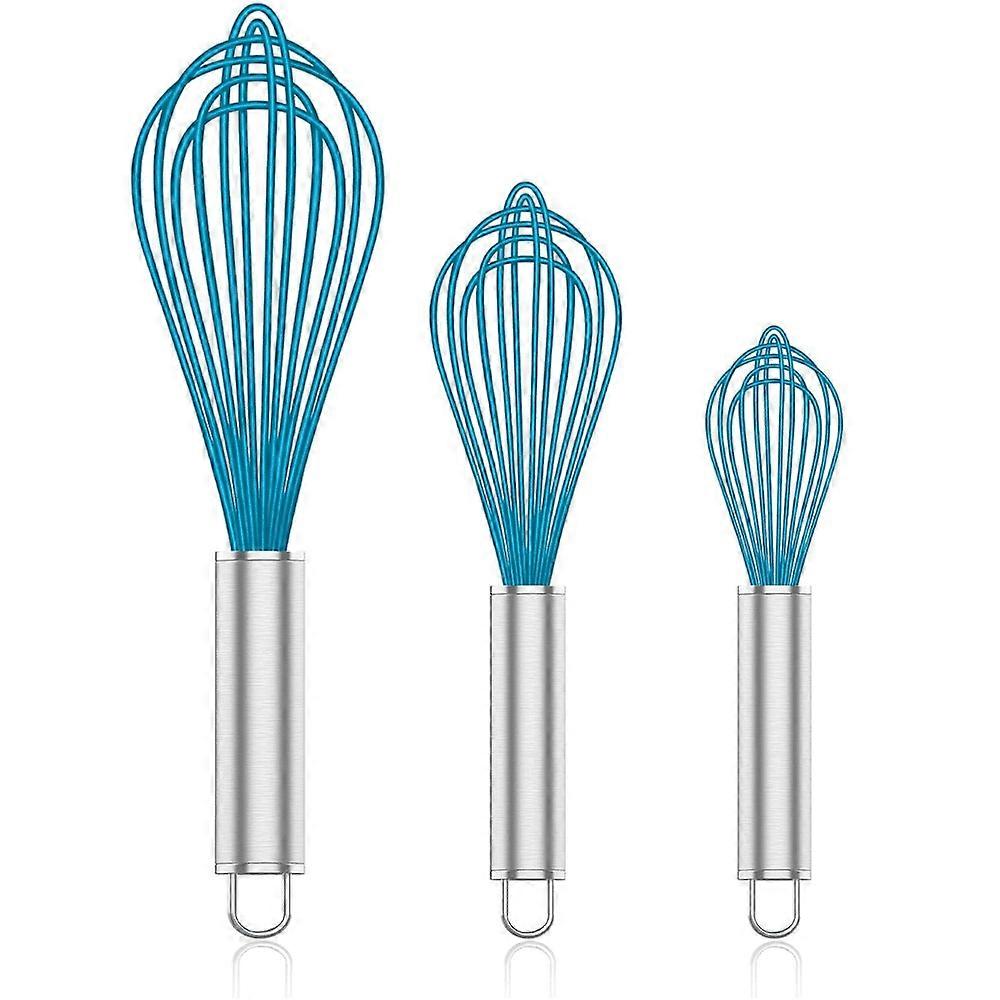 Silicone Whisk 1/2/3 Pack - Non-Scratch Stainless Steel & Silicone Whisks for Nonstick Cookware, Small Rubber Whisk Set