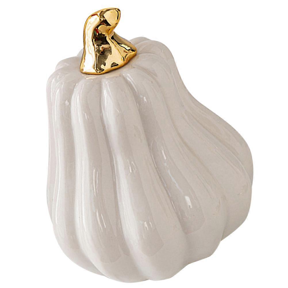 Ceramic Pumpkin Figurine for Halloween Table Accent 2Pcs White Ceramic Decoration