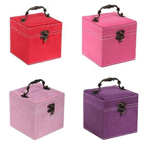 Jewelry Storage Organizer 3-Layer Purple Box with Mirror and Handle