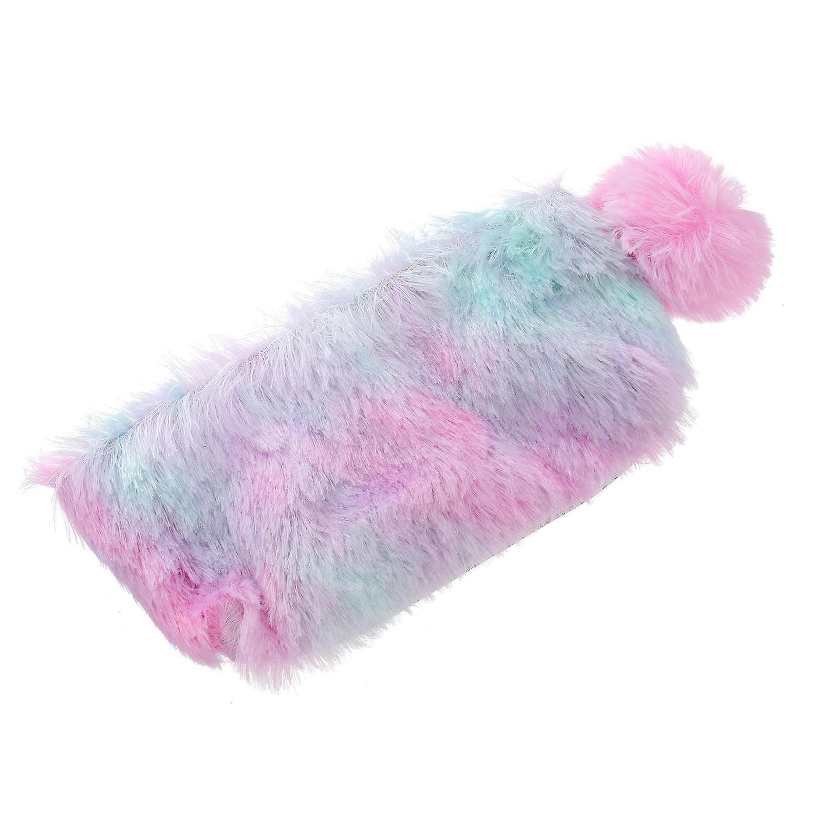 Pencil Case For Students 2Pcs Plush Stationery Bag Purple Color Rectangular Storage Organization