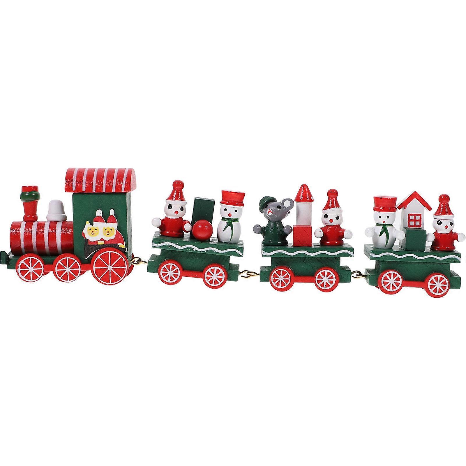 Xmas Desktop Train Ornament Wooden Train for Table Decoration 2Pcs