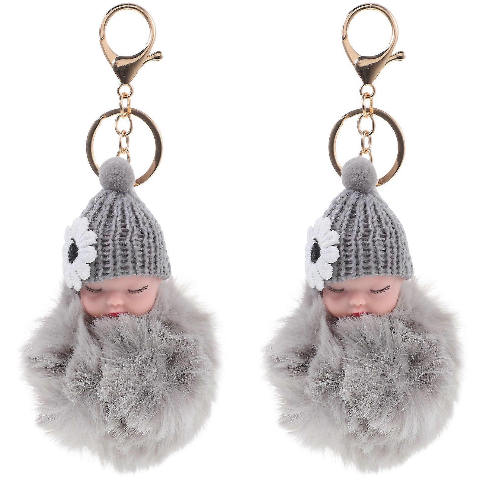 Pompom Keychian Plush Keychain for Decor with 2Pcs Fluffy Bag Pendants