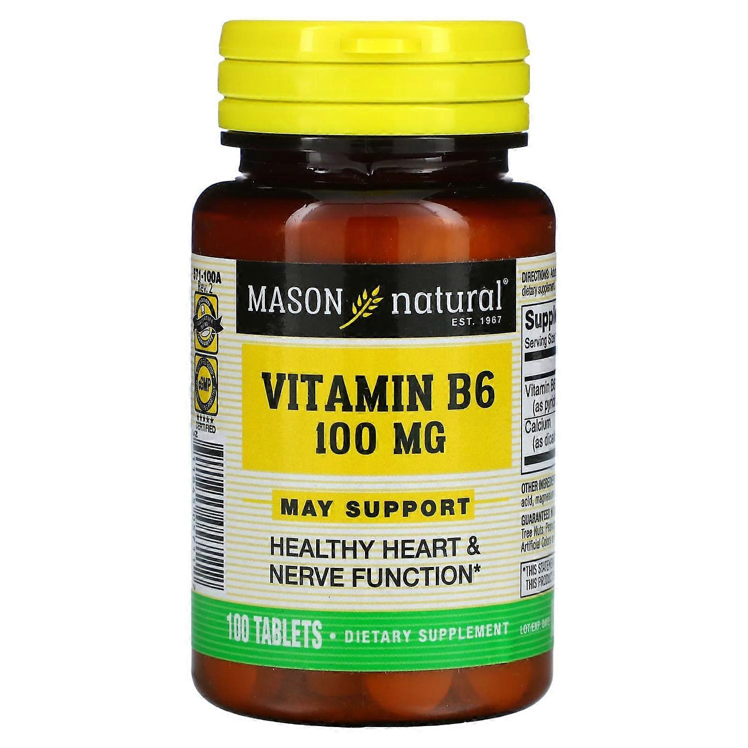 Mason Natural, Vitamin B6, 100 mg, 100 Tablets