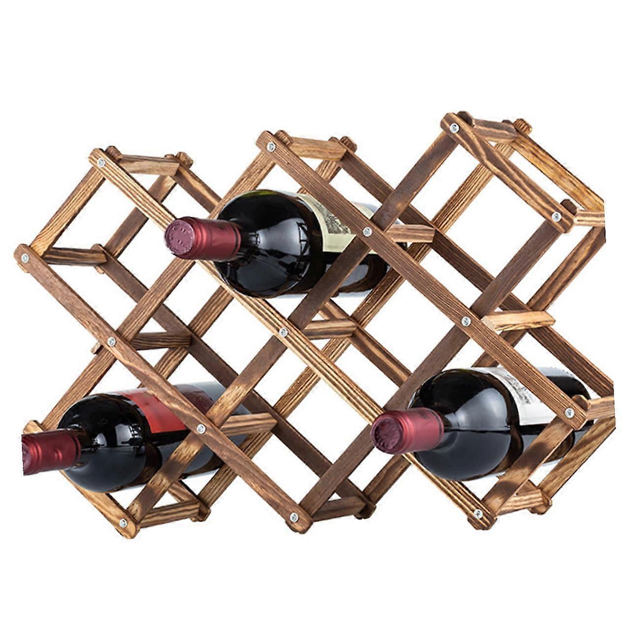 Foldable Wine Rack Storage Stand Carbonized Brown Finish For Home Bar Kitchen Display Shelf Organizer Compact Foldable Wine Rack