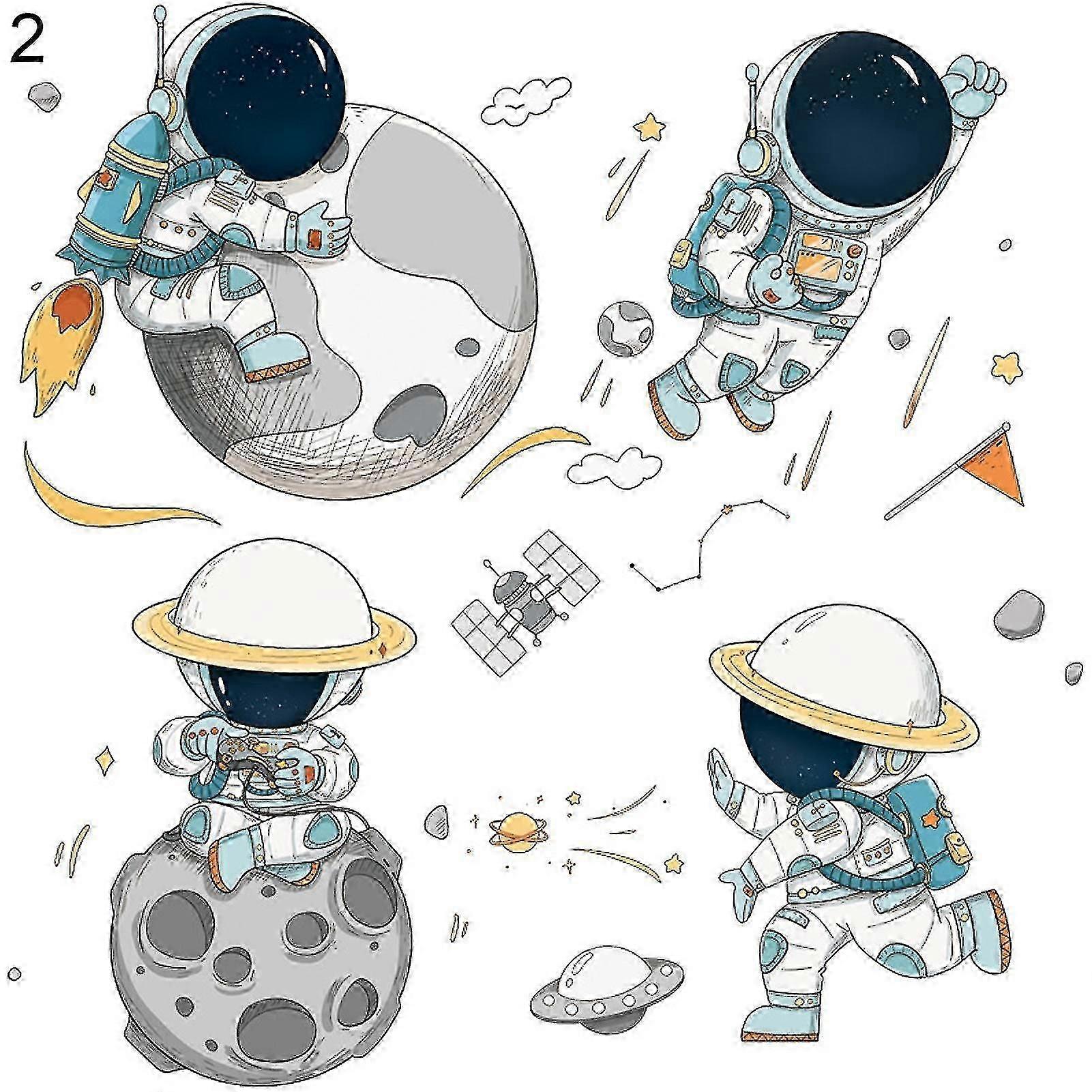 Set Spaceman Pattern Wall Stickers Fadeless Pvc High Durability Background Sticker For Bedroom B