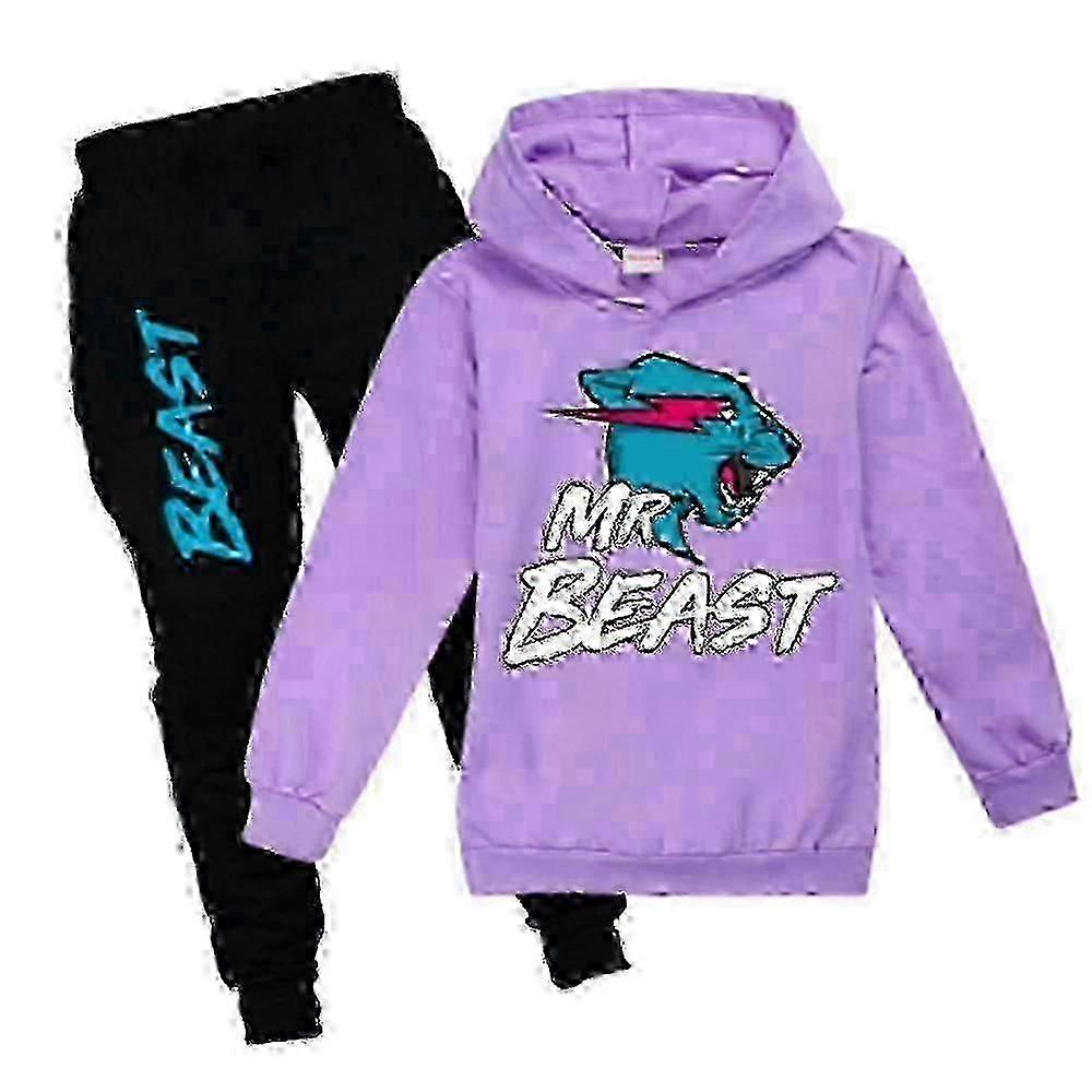 Mr Beast Lightning Cat Barn Pojkar Flickor Träningsoverall Pullover Huvtröja Joggingbyxor Outfit 2 st/set