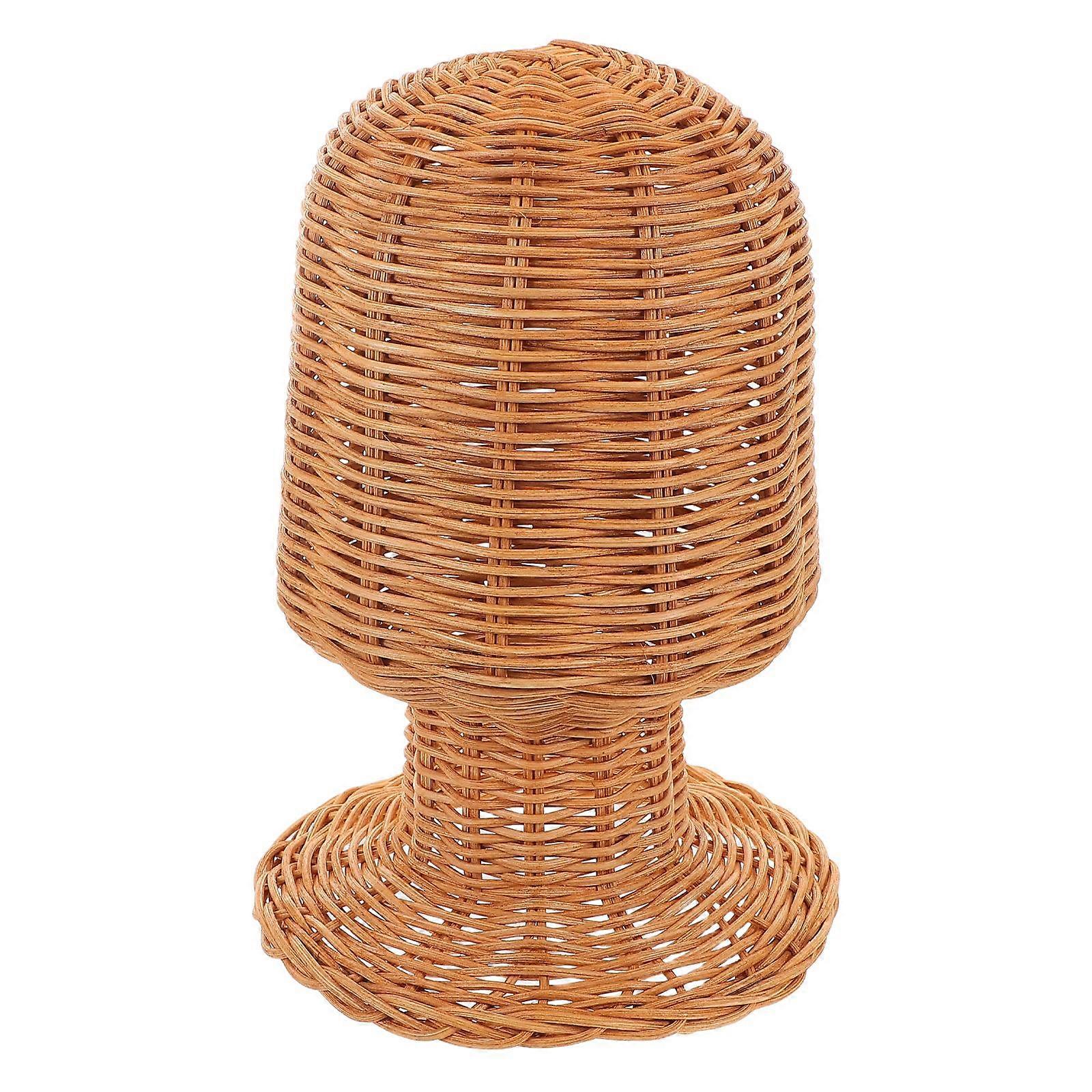 Handmade Wicker Mannequin Head Wigs Display Rack Hat Storage Stand Rustic Rattan Cap Holder Mannequin Base for Home Hair Salon