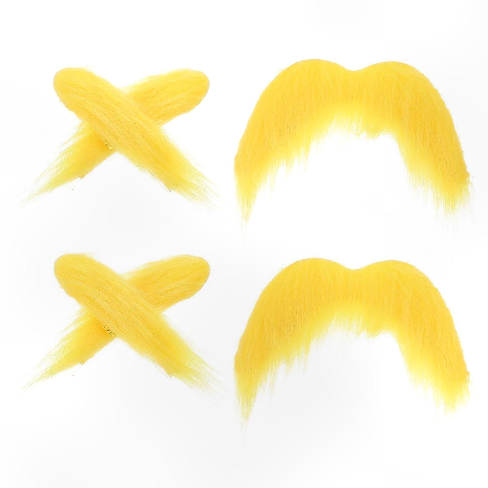 Realistic Yellow Mustache and Eyebrows Set for Halloween - 2 Sets