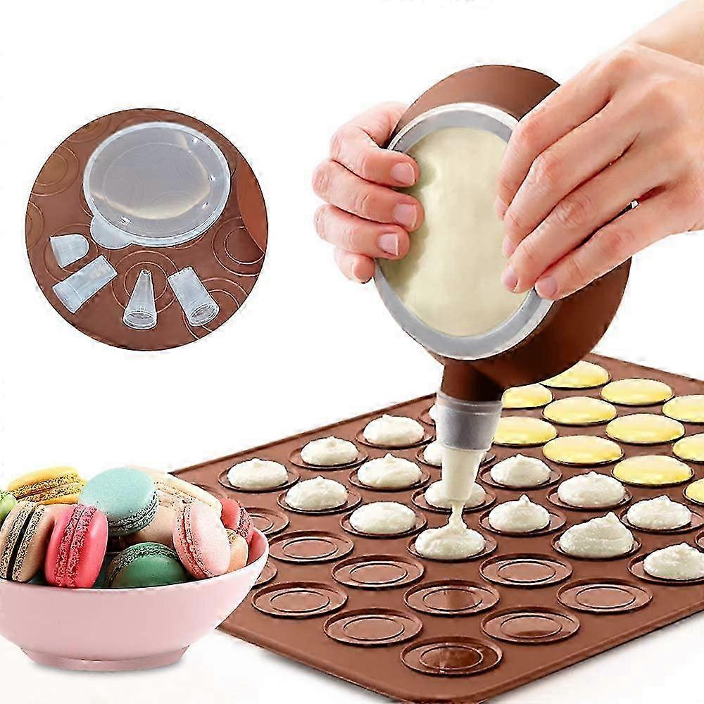 Macaron Baking Mat, Meringue Macaron Plate Silicone Mold for 48 Macaron Shells with 1 Pastry Bag