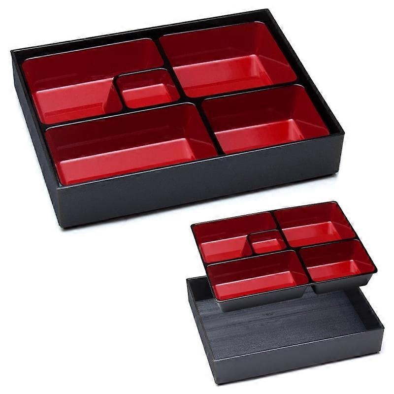 Bento Box in plastica nera e rossa con coperchio, 10,25"L