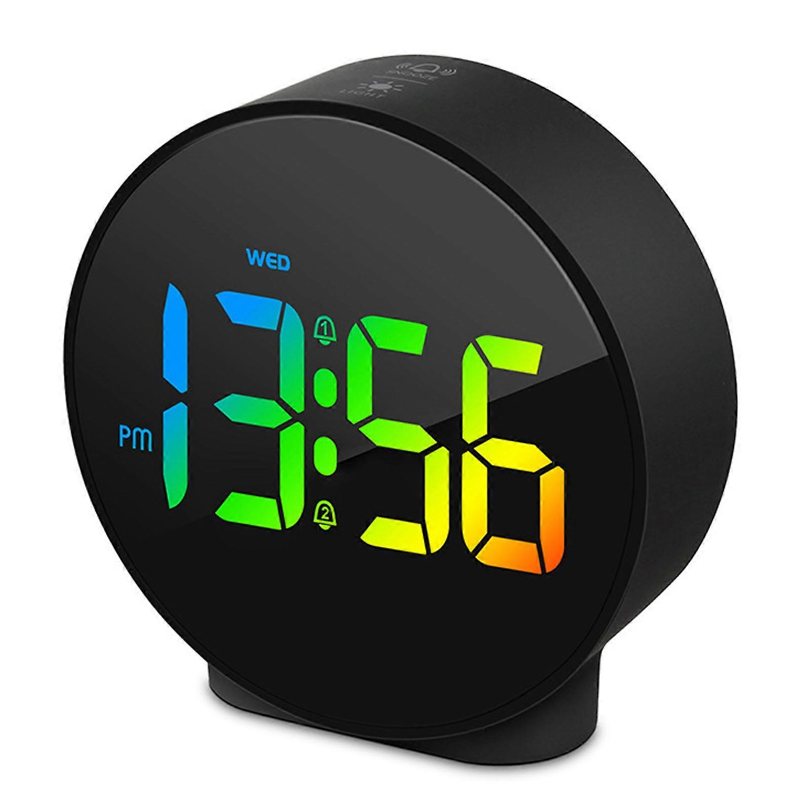 4 Inch LED Alarm Clock Multifunction Innovative 12 24H Time Display 3 Level Brightness Electric Alarm Clock for Home Travel Black Case, Color Font 