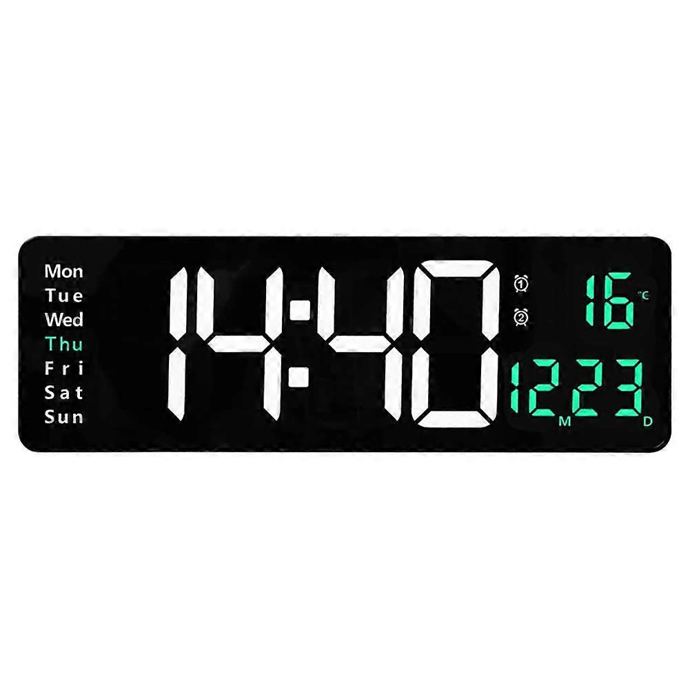 LED Digital Wall Clock With Temperature Date And Week Display Dual Alarms Remote Control Blue