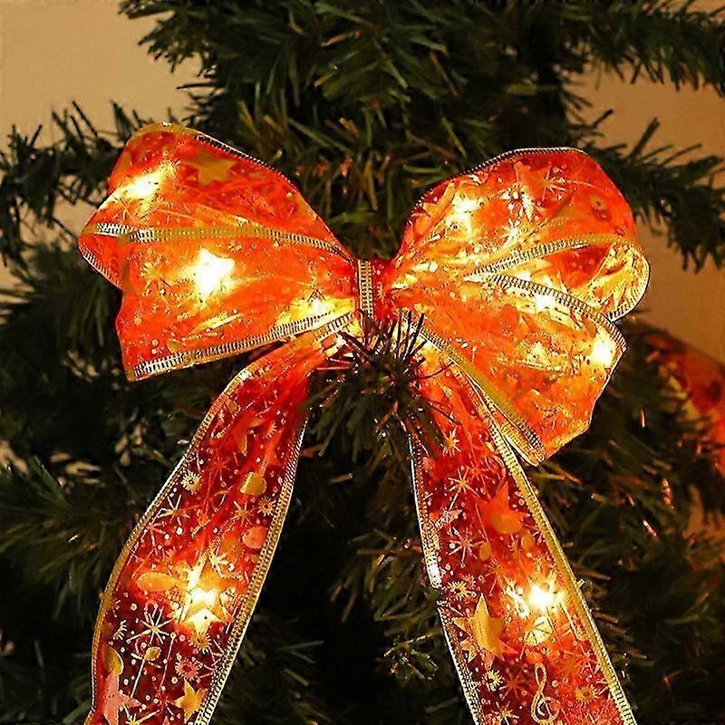 Christmas Ribbon LED Light String, Christmas Tree Decorative Lights, Satin Lights, Gift Box Decorative Ribbon Flashing Light String, 5cm Red Ribbon