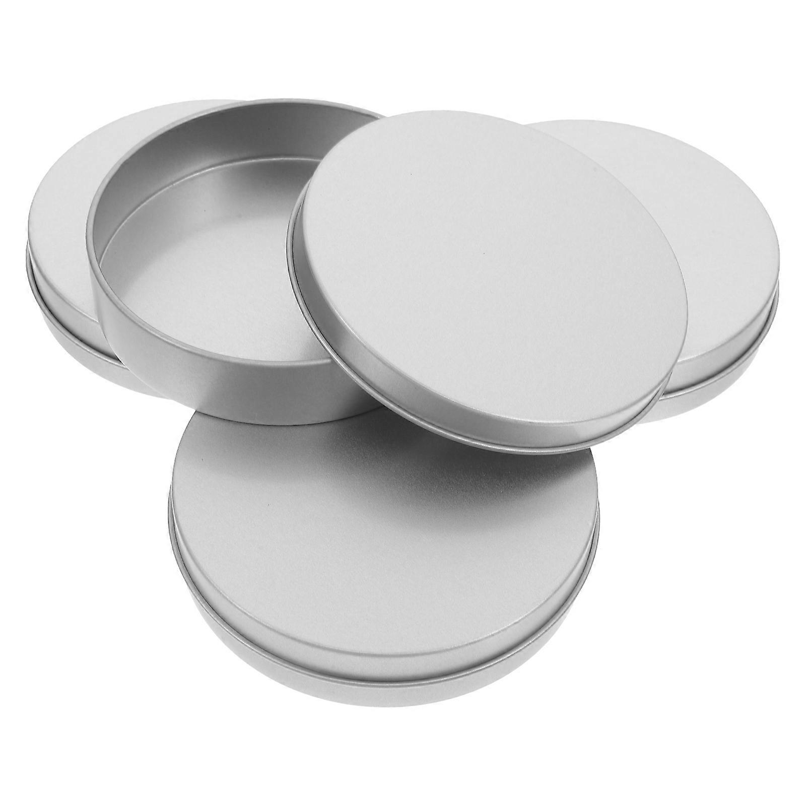 Iron Box Round Sugar Pancake Case for Packing 4Pcs Silver Tinplate Boxes