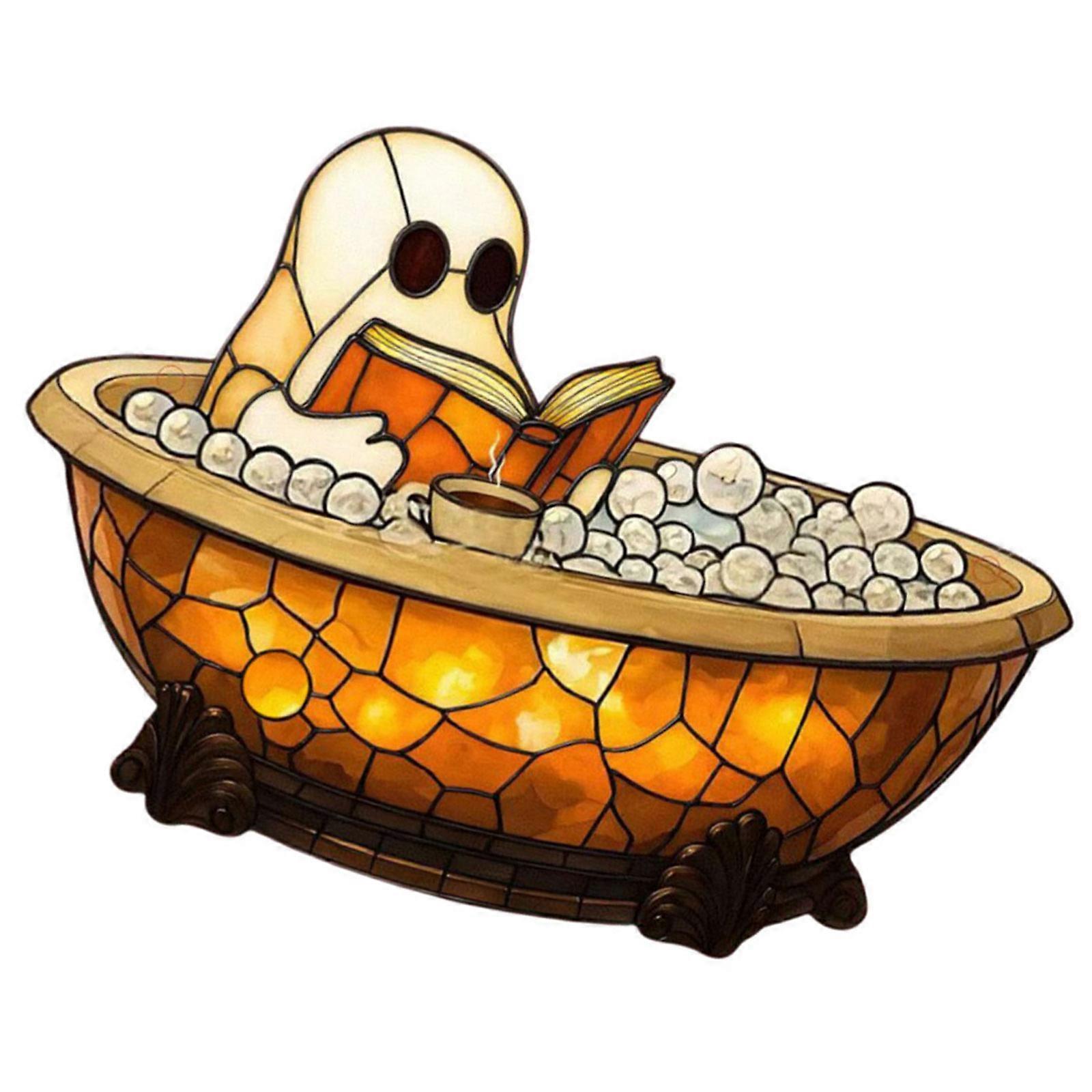 Creative Ghosty Glowing Lamp With Bubble Effect Unique Halloween Decoration Resin Book Theme Ornament Multicolor