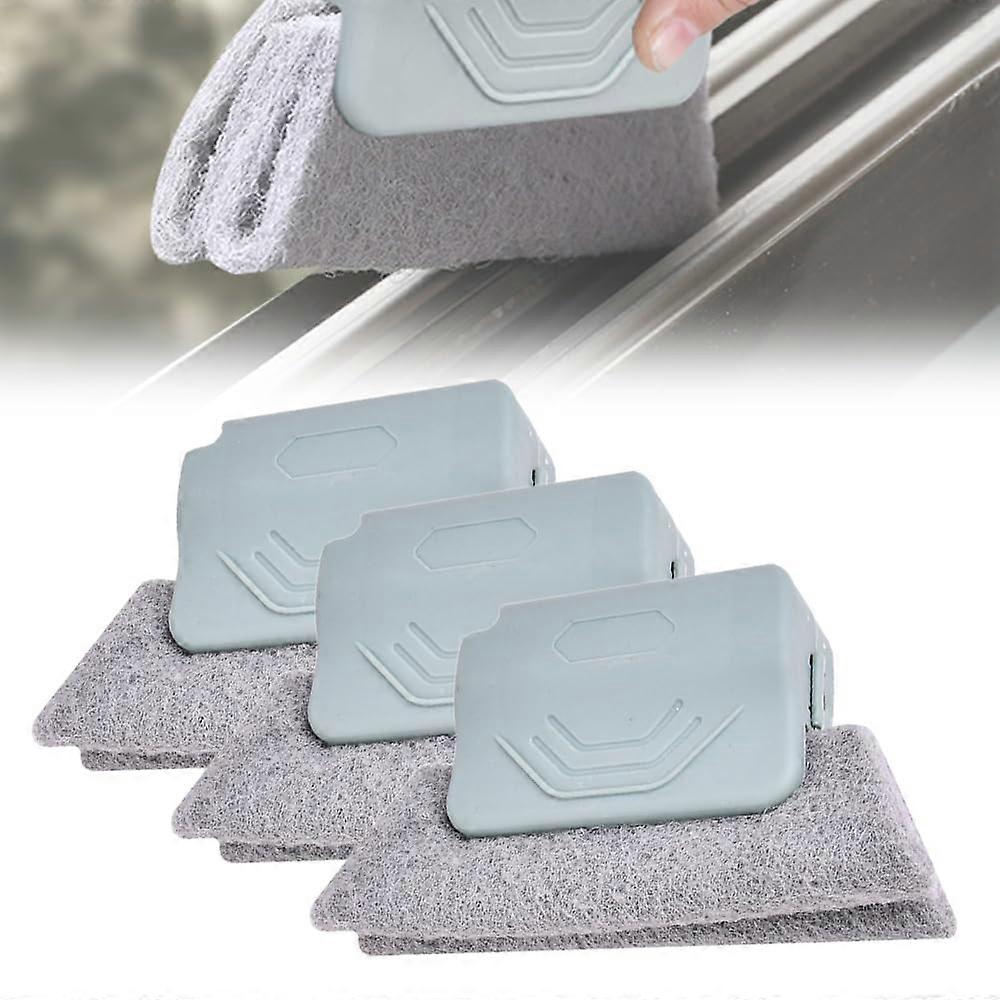 3pcs Window Track Cleaning Brush Set with Groove Scraper for Sliding Door Gaps, Tile Lines, Car Vents (Grey)