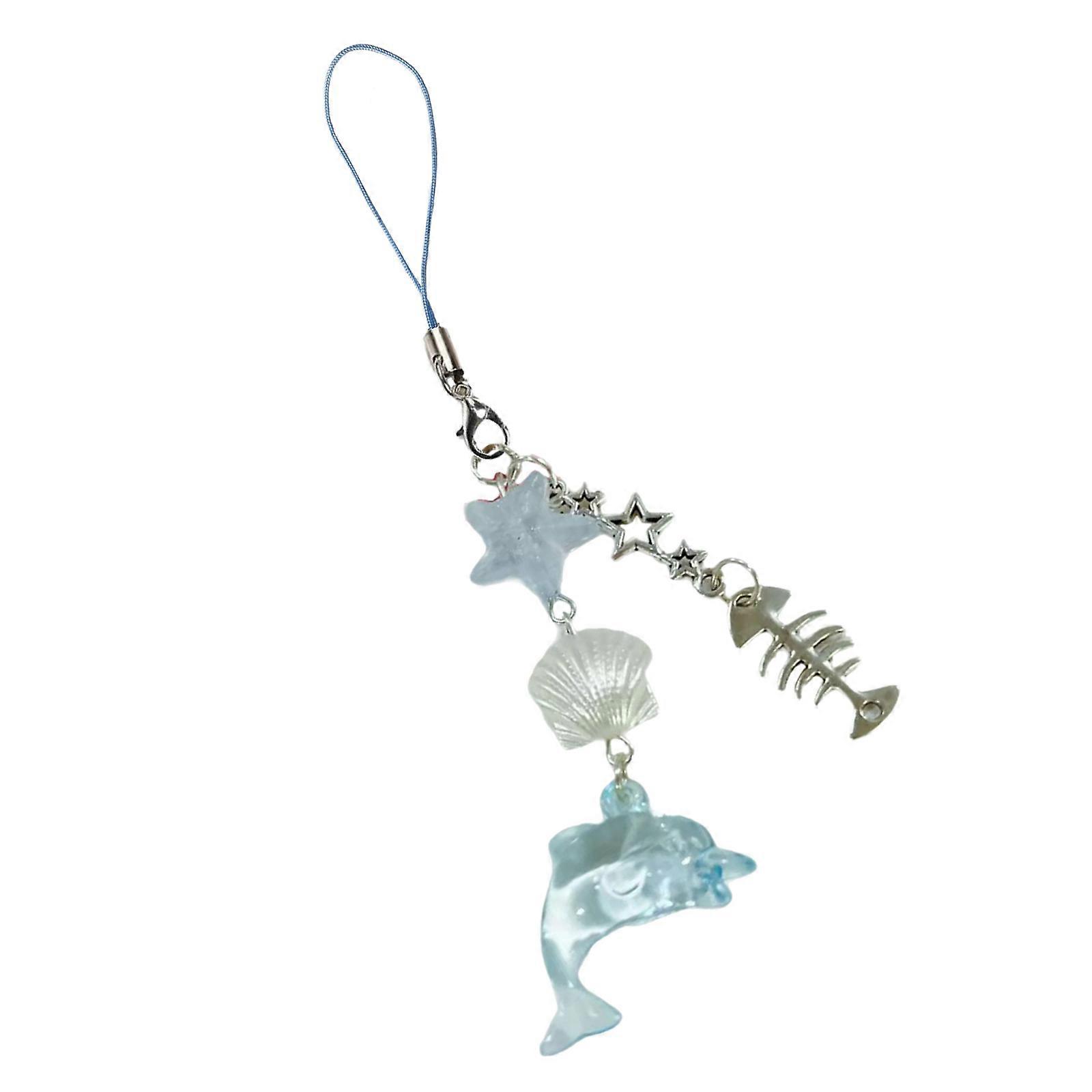 Charming Dolphin and Shell Phone Pendant Stylish Seashells Dolphin Mobile Hanging Charm Pendant for Keys and Backpacks Multicolor