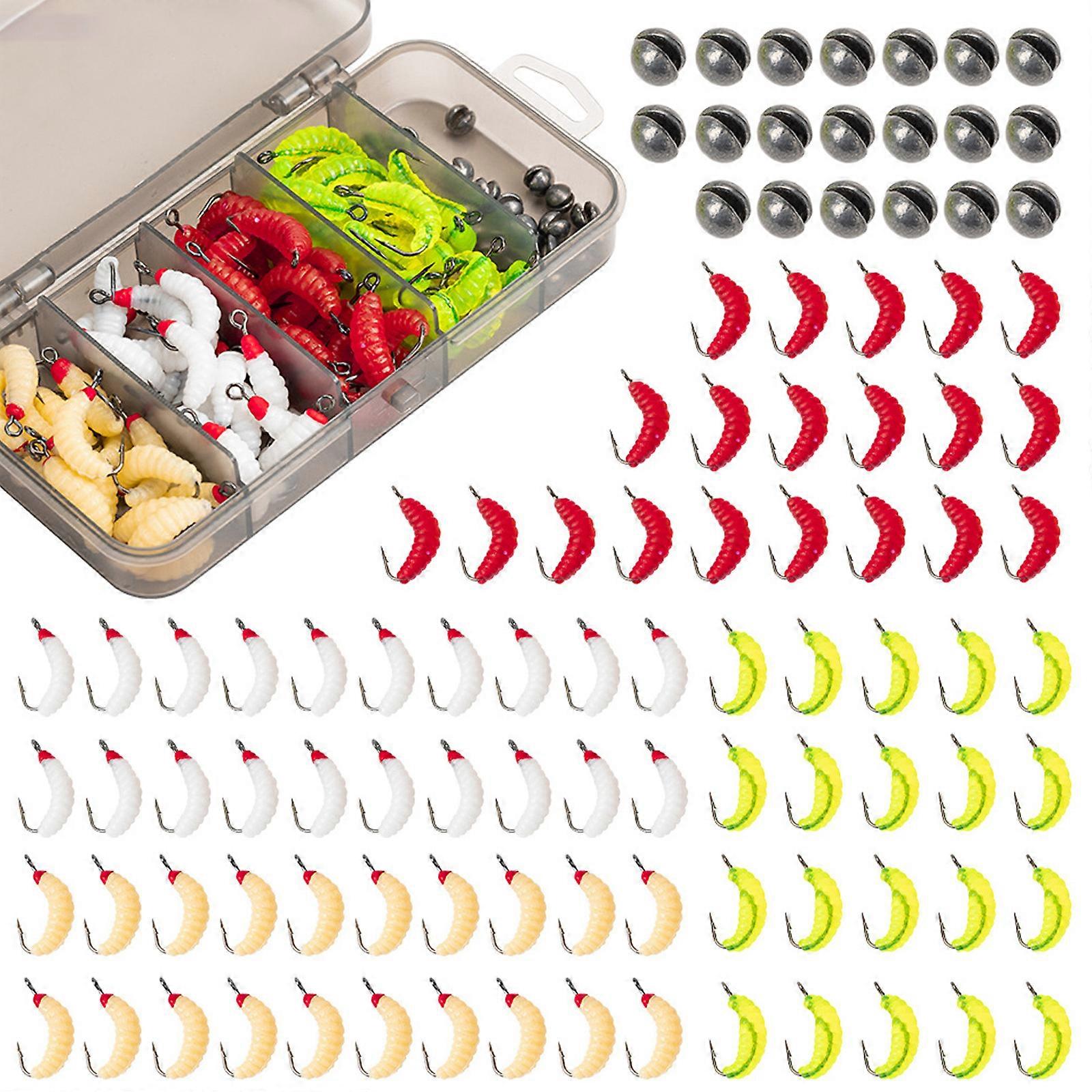 100 יחידות דיג תולעת דיג פיתיונות פיתיון תולעת מלאכותית עבור בס פורל דיג 2 ס"מ פיתיון רך קרס דיג אביזרים ססגוניים