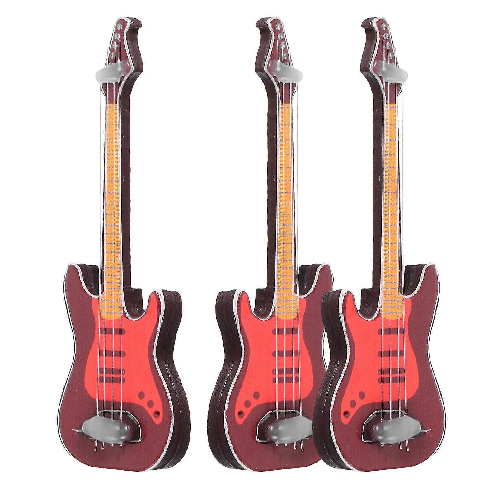 Miniature Guitar Model for Decor 3Pcs Plastic and Wood Material