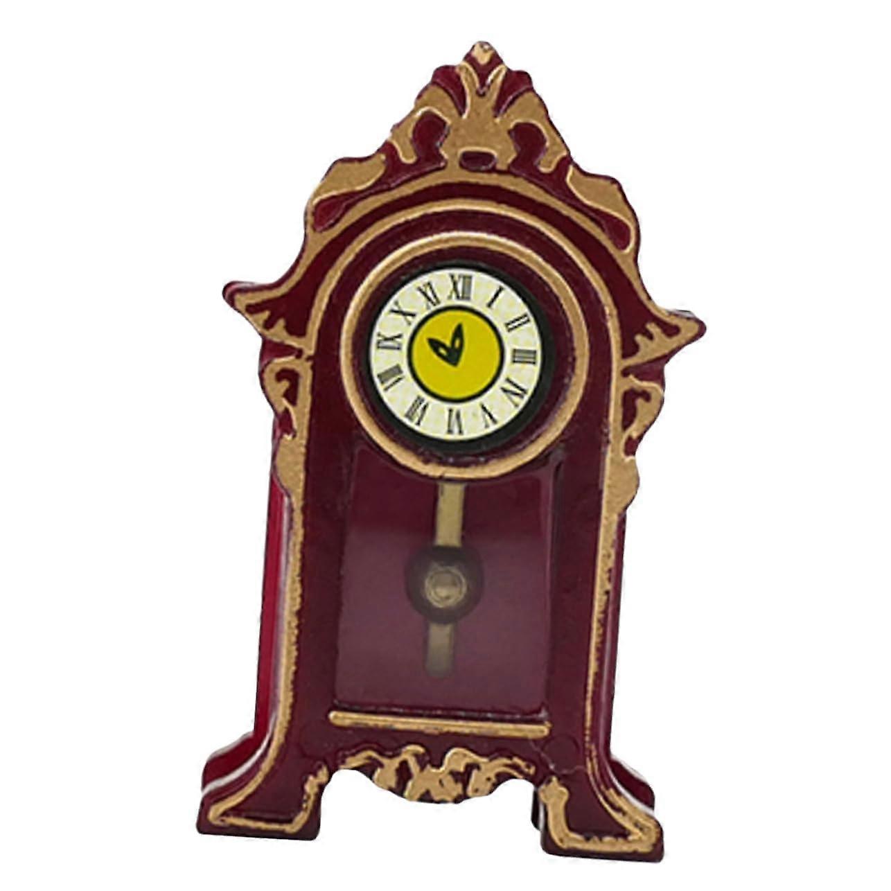 Miniature Vintage Pendulum Clock for Dollhouse Decoration Retro Mantel Hanging Clock for Tabletop Display