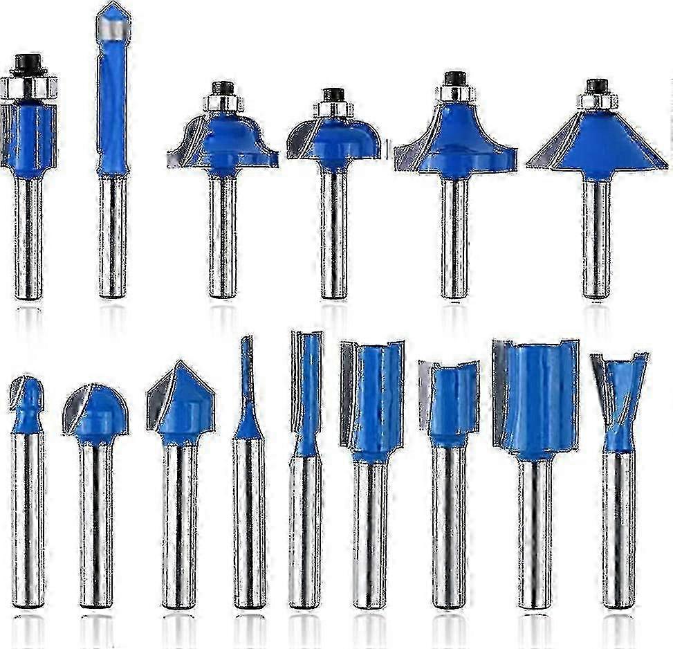 15 Pieces Router Bits, 1/4"(6.35mm) Shank Tungsten Carbide Corner Tool, Spline Drill Bit Tongue For Chipboard, Wood Milling Cutter, Router B