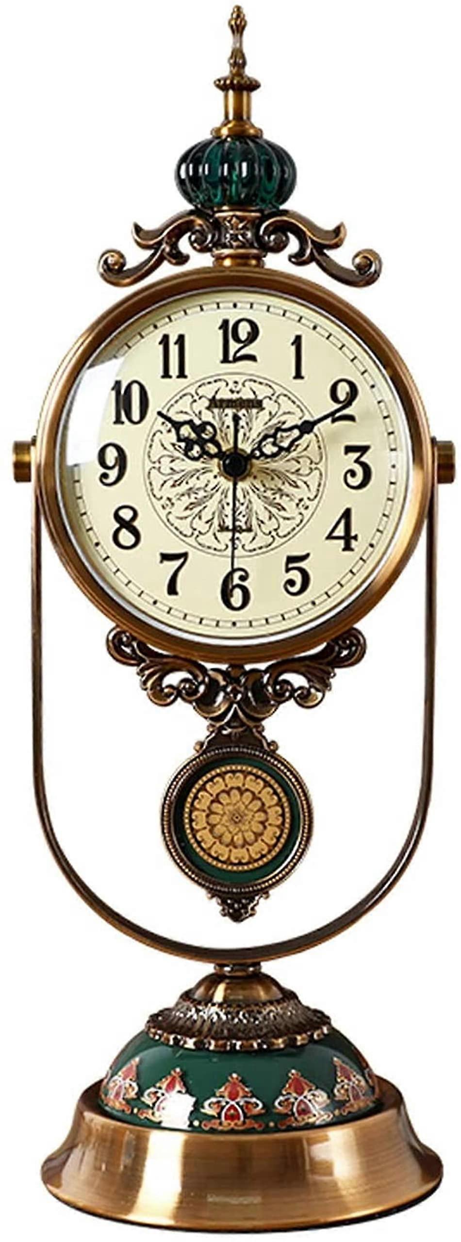 Mantel Clock with Pendulum Retro Metal Table Clock 18.3 Inch for Home Decor or Gift