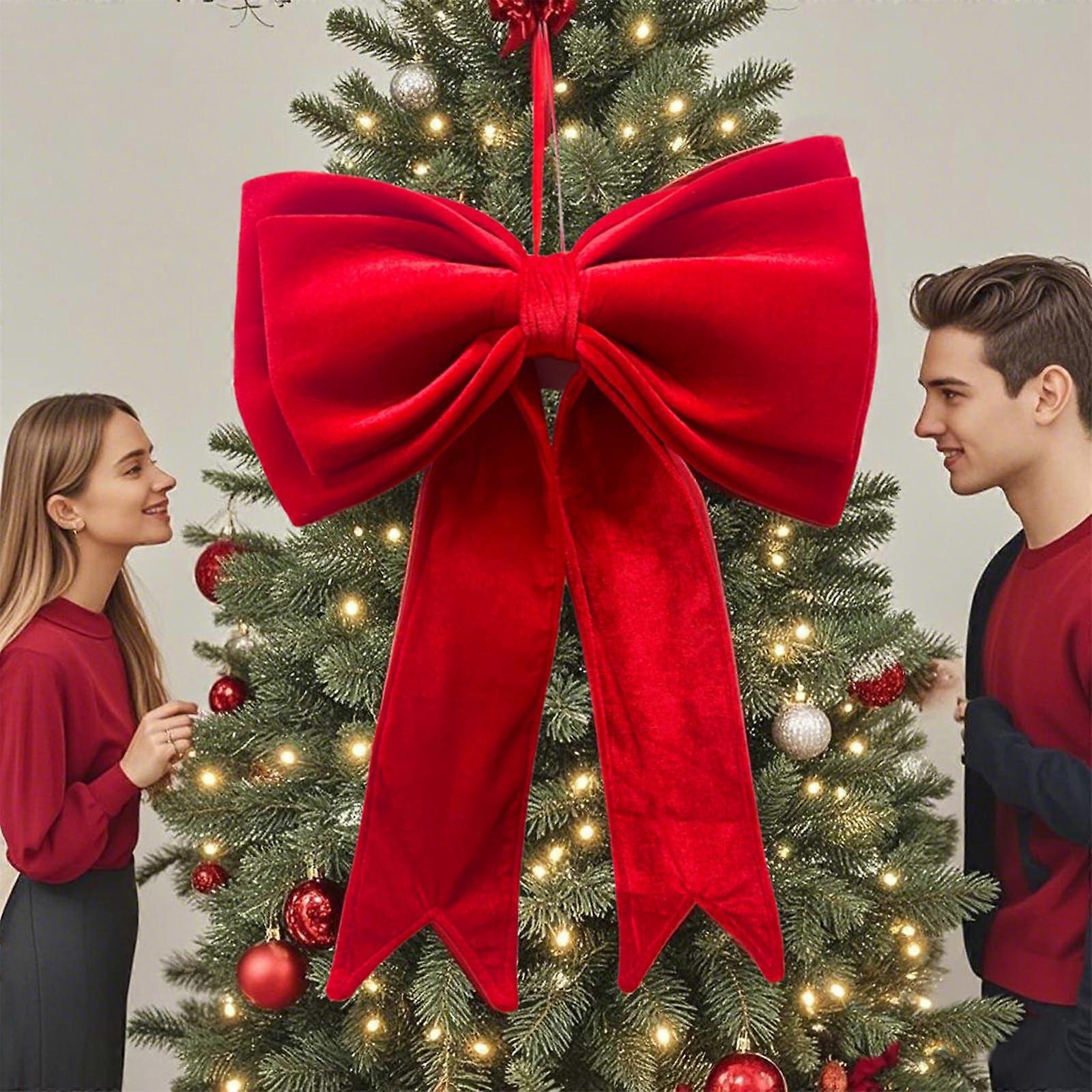 Large Christmas Bow with Streamers 25x18.9 Inch Nylon Decor for Garage Front Door Patio Tree