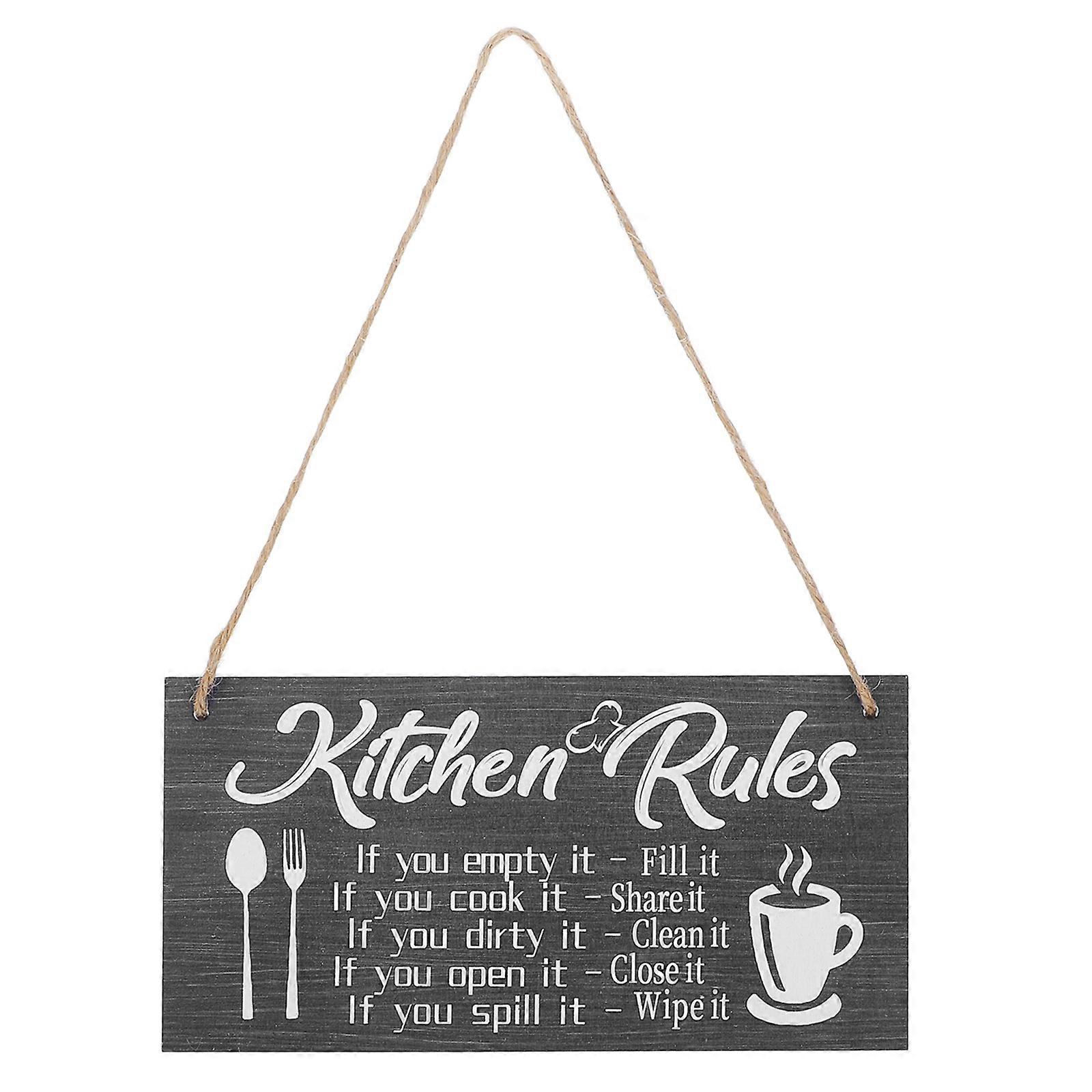 Kitchen Rules Sign Wood Hanging Sign for Kitchen Decor Rustic Wall Plaque