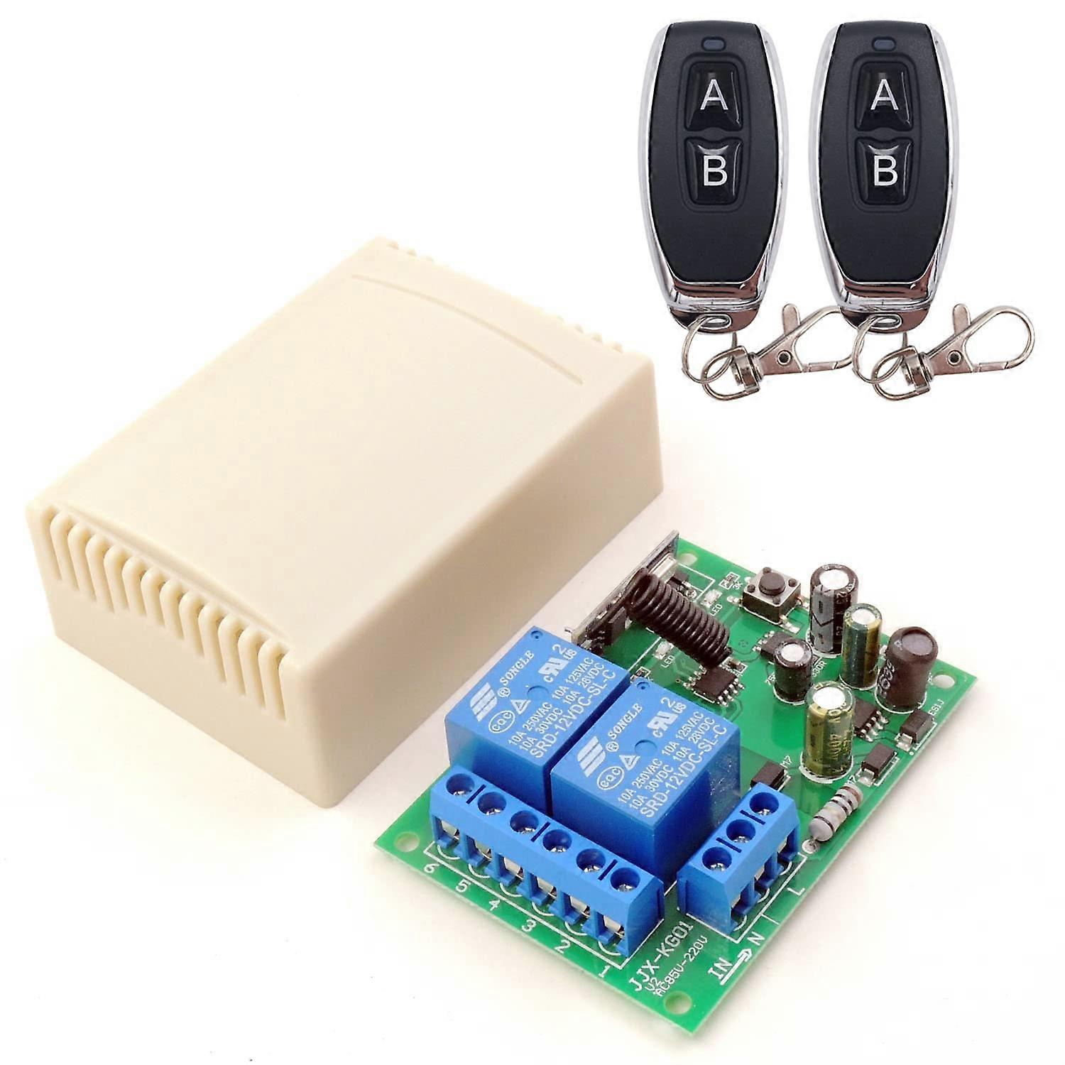 Wireless RF Remote Control Switch 433Mhz 2CH Relay Receiver with 2 Transmitters for Garage Door, Curtain, Light AC 110240V