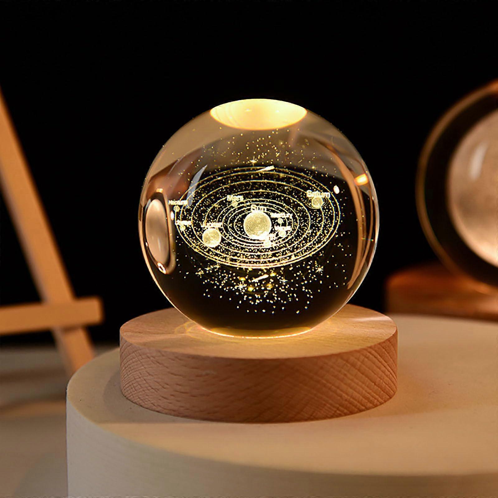 Galaxy Crystal Ball Lamp with 3D Laser Galaxy Engraving, USB Rechargeable Solar System Night Light