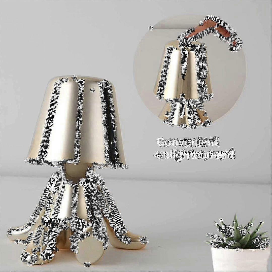 Bedside Touch Table Lamp, Gold Thinker Lamp Desk Light Cordless Rechargeable Portable Decorative Nightstand Lamp With Usb Charging