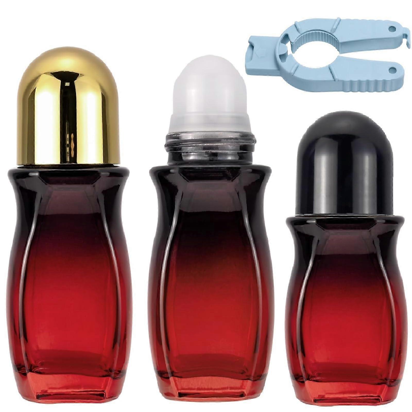 3PCS 50ml 30ml Red Gradient Glass Roller Bottles for Essential Oils and Perfume with Opener