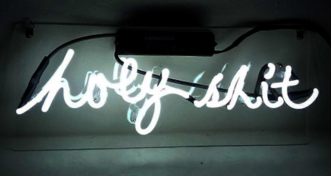 "Holy Shxt" Real Glass Neon Sign - Humorous Exclamation Wall Art for Desk, Gaming Room & Bold Decor - 14"x5"