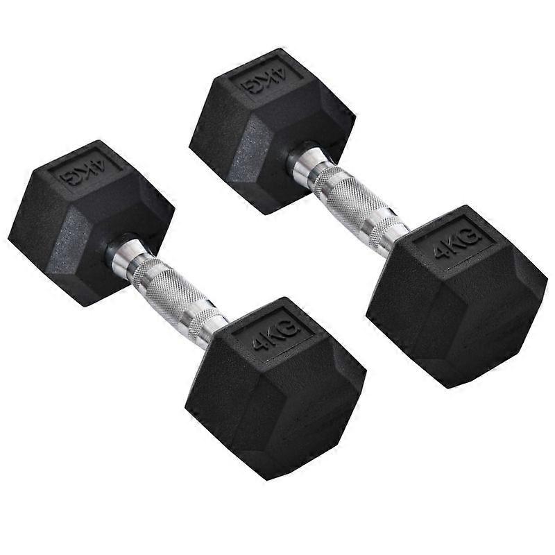 2x4kg Rubber Hex Dumbbells Set