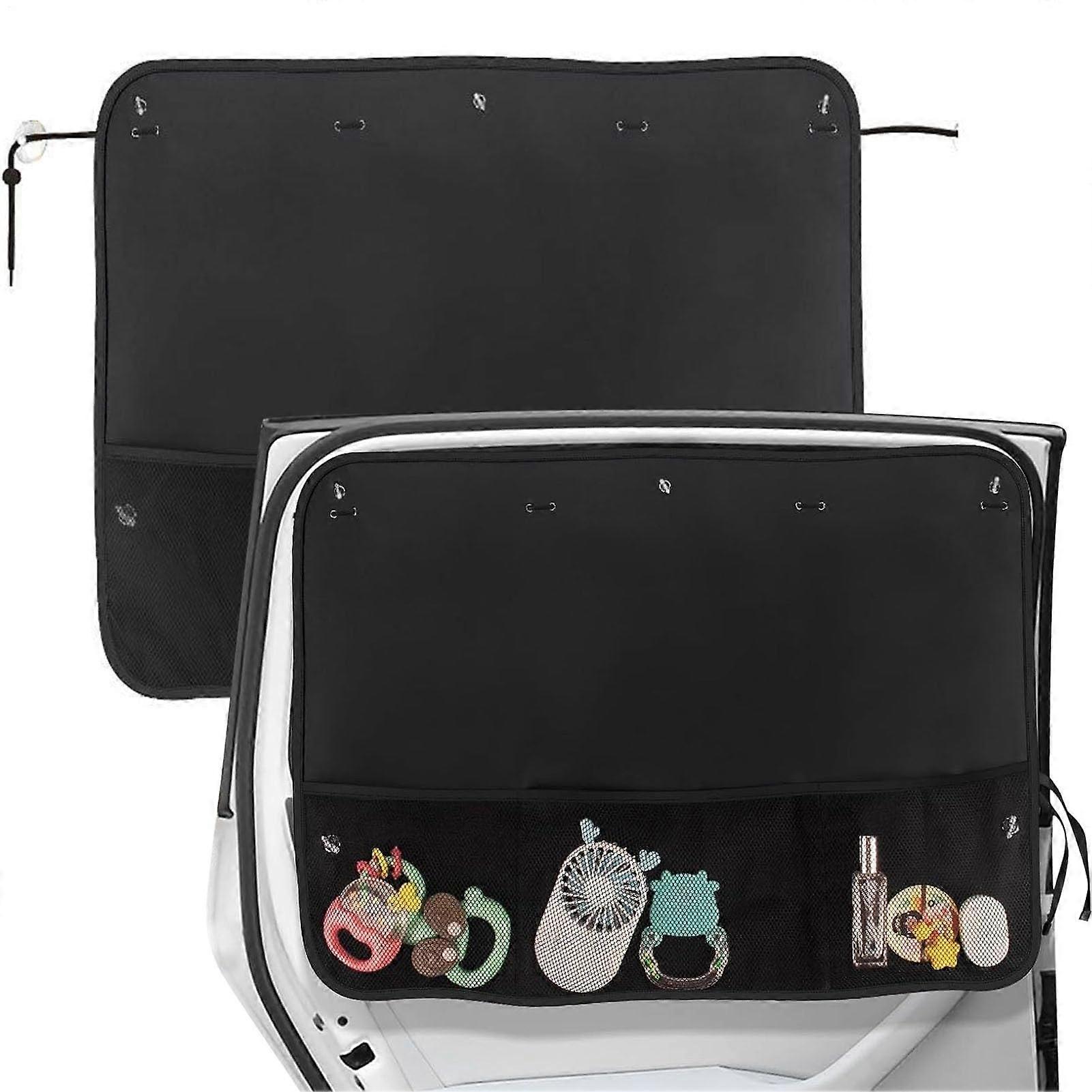 Car Window Sun Shade 2Pack with UV Protection, Mesh Storage Pockets and 7 Suction Cups