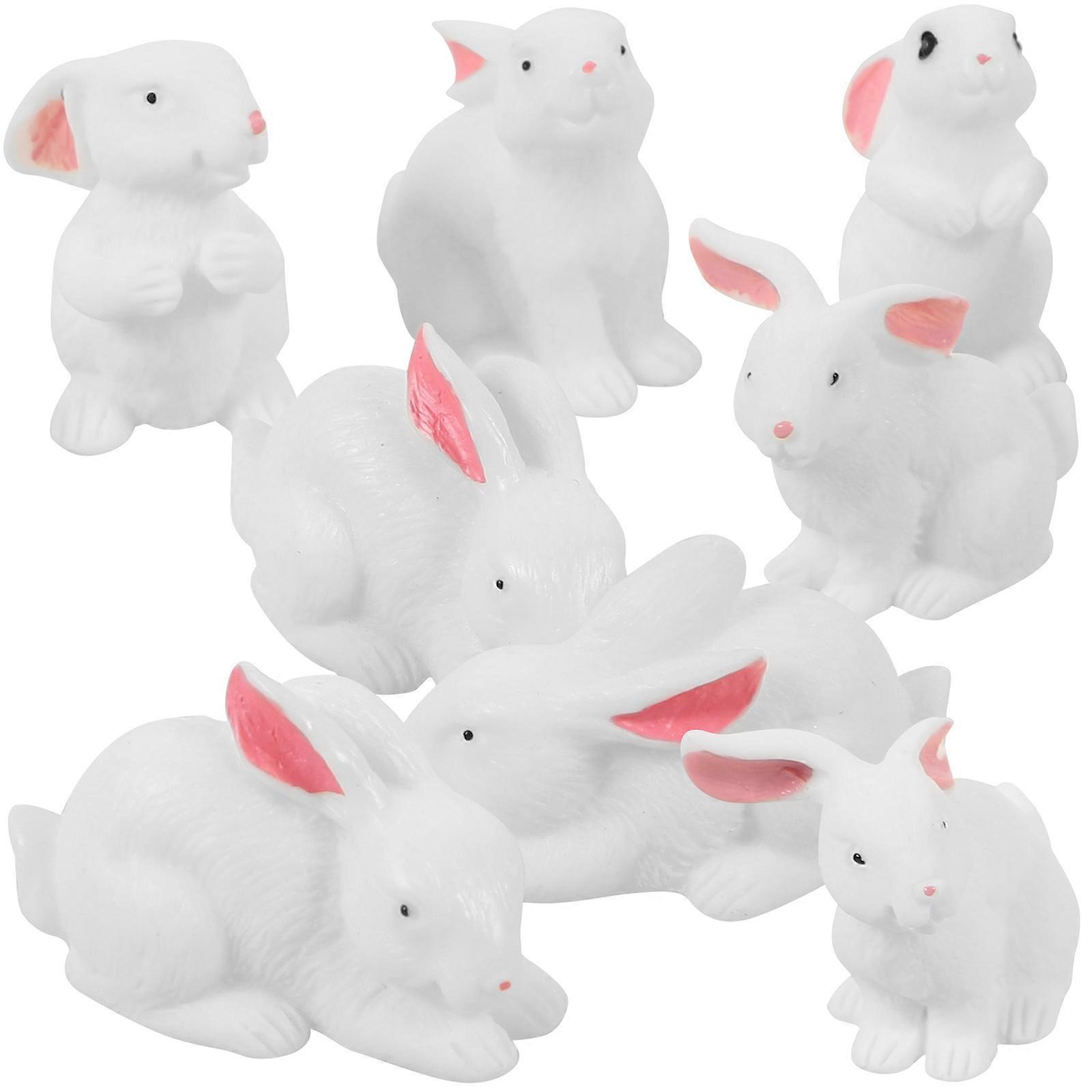 Resin Rabbit Model Miniature Ornaments for Home Decor 8Pcs
