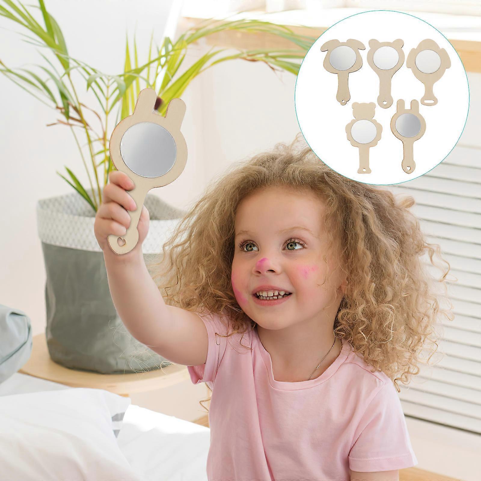 Small Wooden Mirror for Handmade Crafts with Handheld Function 10Pcs