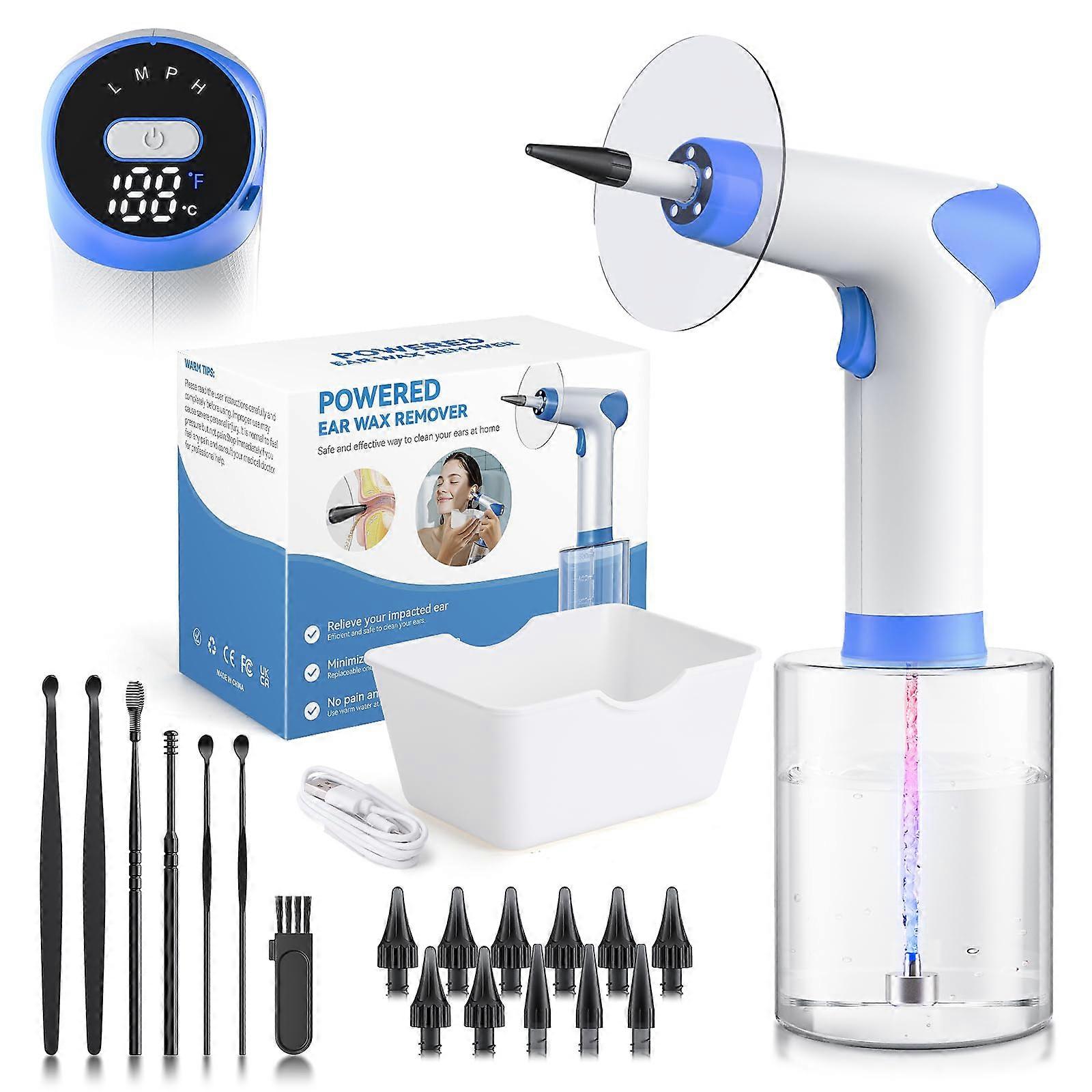 Ear Wax Removal Kit with 4 Pressure Modes, LED Light and Temperature Display, Safe Ear Irrigation System (White)