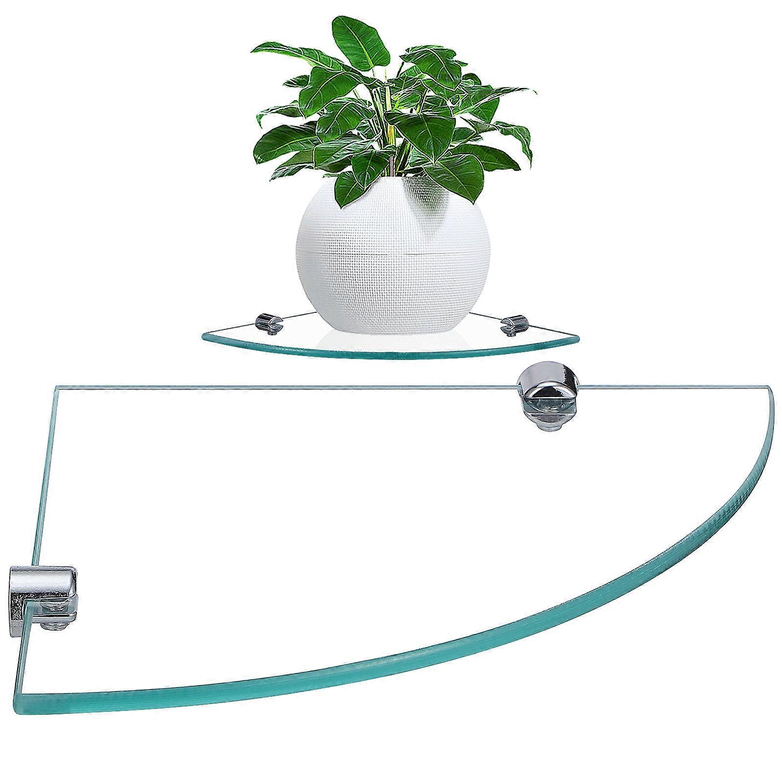 Wall Mount Glass Corner Shelf for Bathroom Storage with 2Pcs Holder