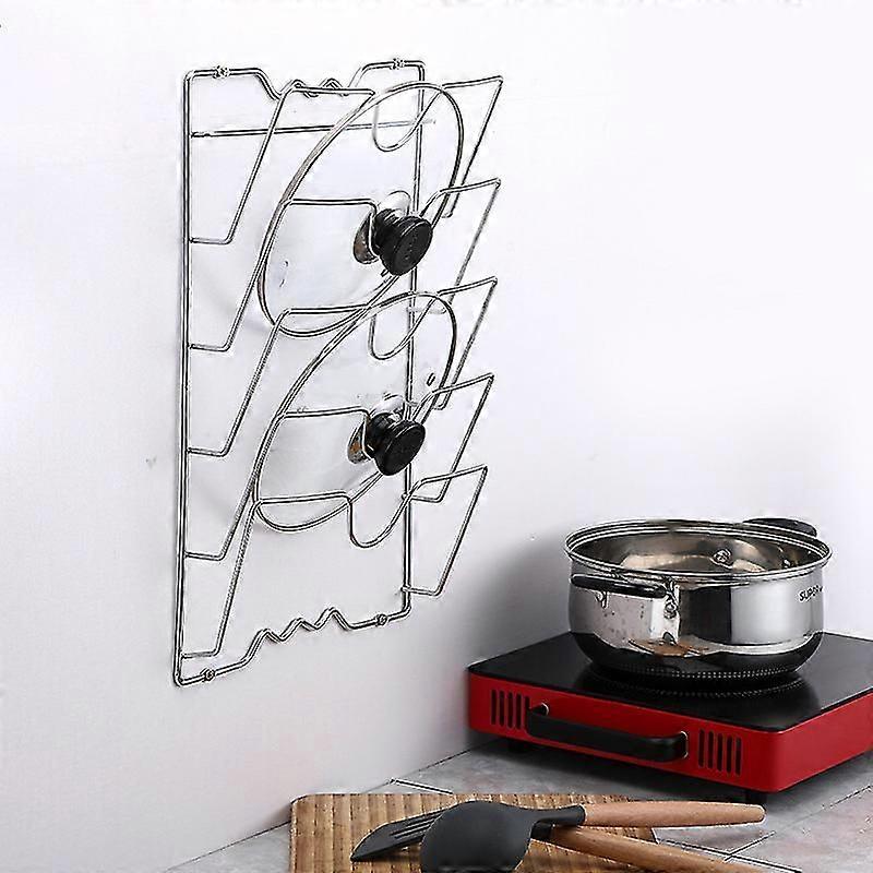 Wall Mounted Pot Lid Rack 5-Tier Metal Rust-Resistant Kitchen Organizer